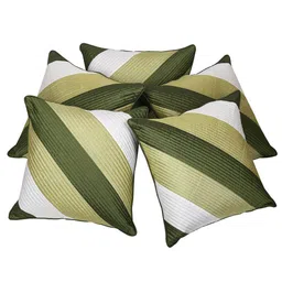 Clasiko Green & White Set of 5 Striped Square Cushion Covers-10