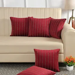 HOSTA HOMES Maroon 5 Pieces Striped Square Cushion Covers-image-16