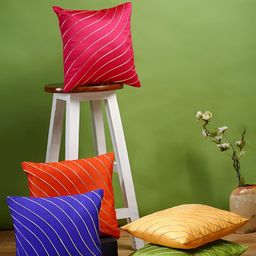 Stuff N' Fluff Pink & Orange 5 Pieces Wave Striped Square Cushion Covers-53