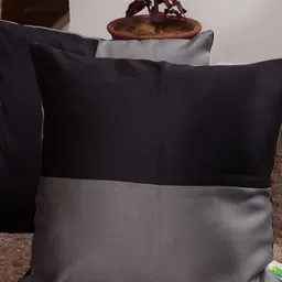 HOMEMONDE Black & Grey Set of 2 Colourblocked Square Cushion Covers-34