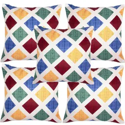 Alina decor Blue & Green 5 Pieces Colourblocked Square Cushion Covers-image-99