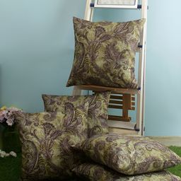 Aura Green & Brown 5 Pieces Floral Printed Square Cushion Covers-image-86
