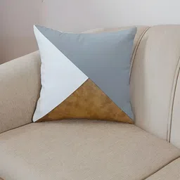 THROWPILLOW White & Brown Colourblocked Square Cushion Cover-1