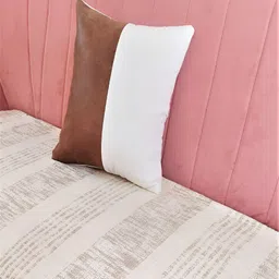 THROWPILLOW Brown & White Colourblocked Leather Square Cushion Covers-10