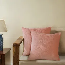 TARAN LIVING Pink 2 Pieces Embroidered Velvet Square Cushion Covers-30