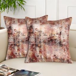Tesmare Brown & Beige 2 Pieces Abstract Velvet Square Cushion Covers-image-25
