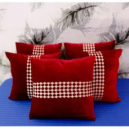 JDX Red & White Set of 5 Abstract Velvet Square Cushion Covers-0