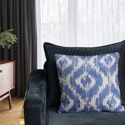 Tasseled Home Delft Blue & White Ethnic Motifs Velvet Square Cushion Cover-image-81