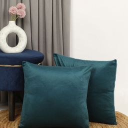 THE CONVERSION Teal Set of 2 Velvet Square Cushion Covers-29