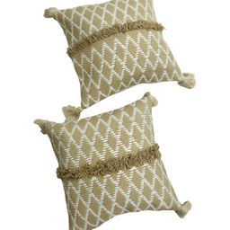 GAB Brown & White 2 Pieces Geometric Embroidered Cotton Square Cushion Covers-image-75