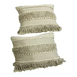 GAB Brown 2 Pieces Embroidered Cotton Square Cushion Covers-21