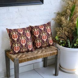 ABSTRACT INDIA Red & Brown 2Pieces Geometric Cotton Square Cushion Covers-21