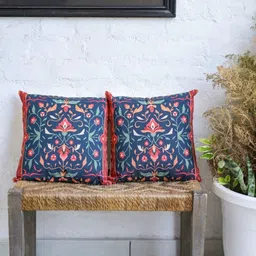 ABSTRACT INDIA Red & Blue 2Pieces Floral Cotton  Square Cushion Covers-picture-30