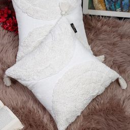 HOSTA HOMES White Set Of 2 Self Design Square Pure Cotton Cushion Covers-2