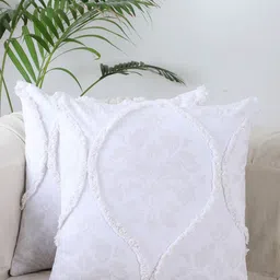 Jamio Firati White 2 Pieces Embellished Cotton Square Cushion Covers-image-42