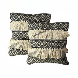 Textile and Beyond Black & Off White 2 Pieces Geometric Cotton Square Cushion Covers-14