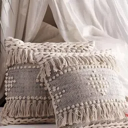 Textile and Beyond Off White 2 Pieces Square Cushion Covers-1