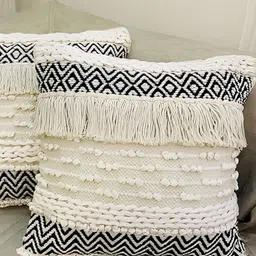 Textile and Beyond Black & Off White 2 Pieces Abstract Cotton Square Cushion Covers-1