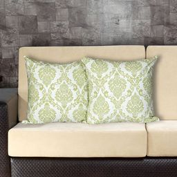 Texstylers Green & White 2 Pieces Cotton Square Cushion Covers-17
