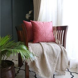 ANS Peach-Coloured 2 Pieces Square Cushion Covers-16