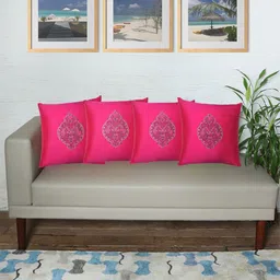 ZEBA Pink & White 4 Pieces Square Cushion Covers-18