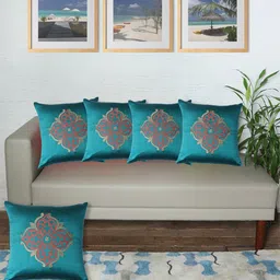 ZEBA Teal & Red 5 Pieces Square Cushion Covers-image-88