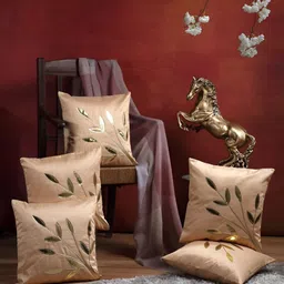 ERIC LONDON Beige 5 Pieces Self Design Square Cushion Covers-51