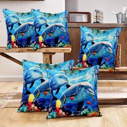 Kuber Industries 5 Pieces Blue & Green Abstract Square Cushion Covers-17
