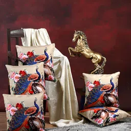 ERIC LONDON Cream & Blue 5 Pieces Square Cushion Covers-image-28