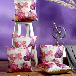 ERIC LONDON White & Purple 5 Pieces Printed Square Cushion Covers-image-75