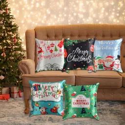 BIGGER FISH Black & Blue 5 Pieces Graphic Printed Square Cushion Covers-image-57