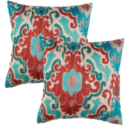 ZEBA Green & Red 2 Pieces Ethnic Motifs Square Cushion Covers-image-41