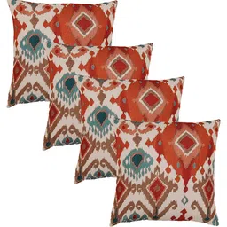 ZEBA Beige & Red 4 Pieces Ikat Printed Square Cushion Covers-image-95