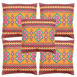 Alina decor Yellow & Pink 5 Pieces Ethnic Motifs Square Cushion Covers-image-90