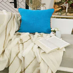 THROWPILLOW Turquoise Blue & Orange Embroidered Square Cushion Cover-image-63