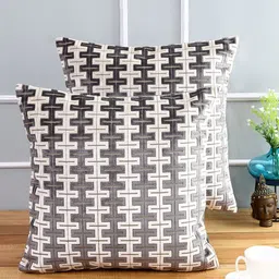Just Home Grey & Pink Set of 2 Geometric Square Cushion Covers-30