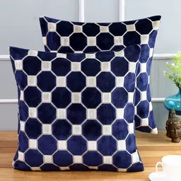Just Home Navy Blue Set of 2 Geometric Square Cushion Covers-19