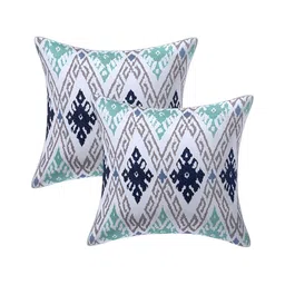 Texstylers Blue & White 2 Pieces Geometric Cotton Square Cushion Covers-image-57
