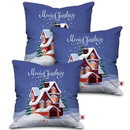 Indigifts Red & Blue 3 Pieces Printed Christmas Square Cushion Covers-image-16