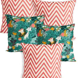 Chumbak Green & Red 5 Pieces Printed Square Cushion Covers-image-24