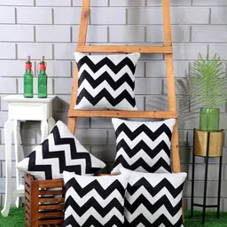 Nendle Grey & Black 5 Pieces Geometric Square Cushion Covers-27