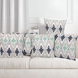 Texstylers Blue 5 Pieces Geometric Square Cushion Covers-4