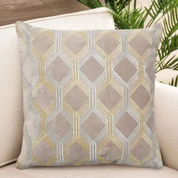 NISRAG HOME Grey Geometric Embroidered Velvet Square Cushion Cover-image-95