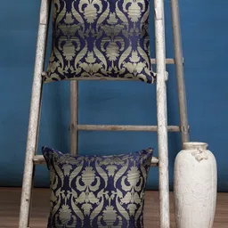 Alina decor Blue & Gold-Toned Set of 2 Ethnic Motifs  Brocade Square Cushion Covers-17