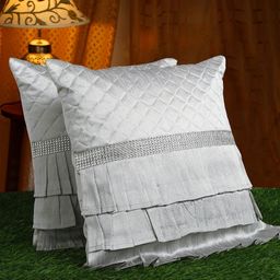 HOSTA HOMES Set Of 2 Grey Embellished Square Cushion Covers-15