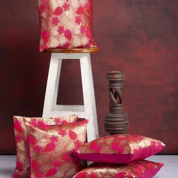 Alina decor Pink & Gold-Toned Set of 5 Ethnic Motifs Brocade Square Cushion Covers-22