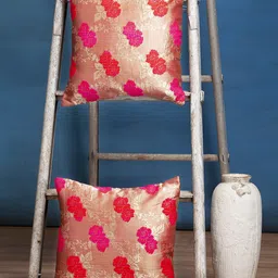 Alina decor Set Of 2 Pink Floral Woven Design Cushion Covers-58