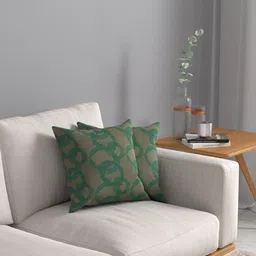 ROSARA HOME Set Of 2 Green Jacquard Square Cushion Covers-17