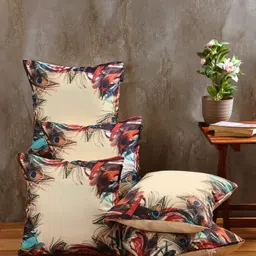 Aura Beige & Brown 5 Pieces Ethnic Motifs Printed Jute Cotton Square Cushion Covers-4