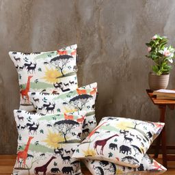 Aura White & Black 5 Pieces Quirky Printed Square Jute Cotton Cushion Covers-picture-8